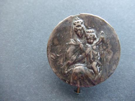 Religie Maria met kindje op schoot zilverkleurig